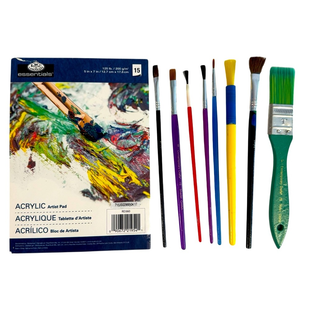 Painting set with 125lb paper artist pad & 8 paintbrushes